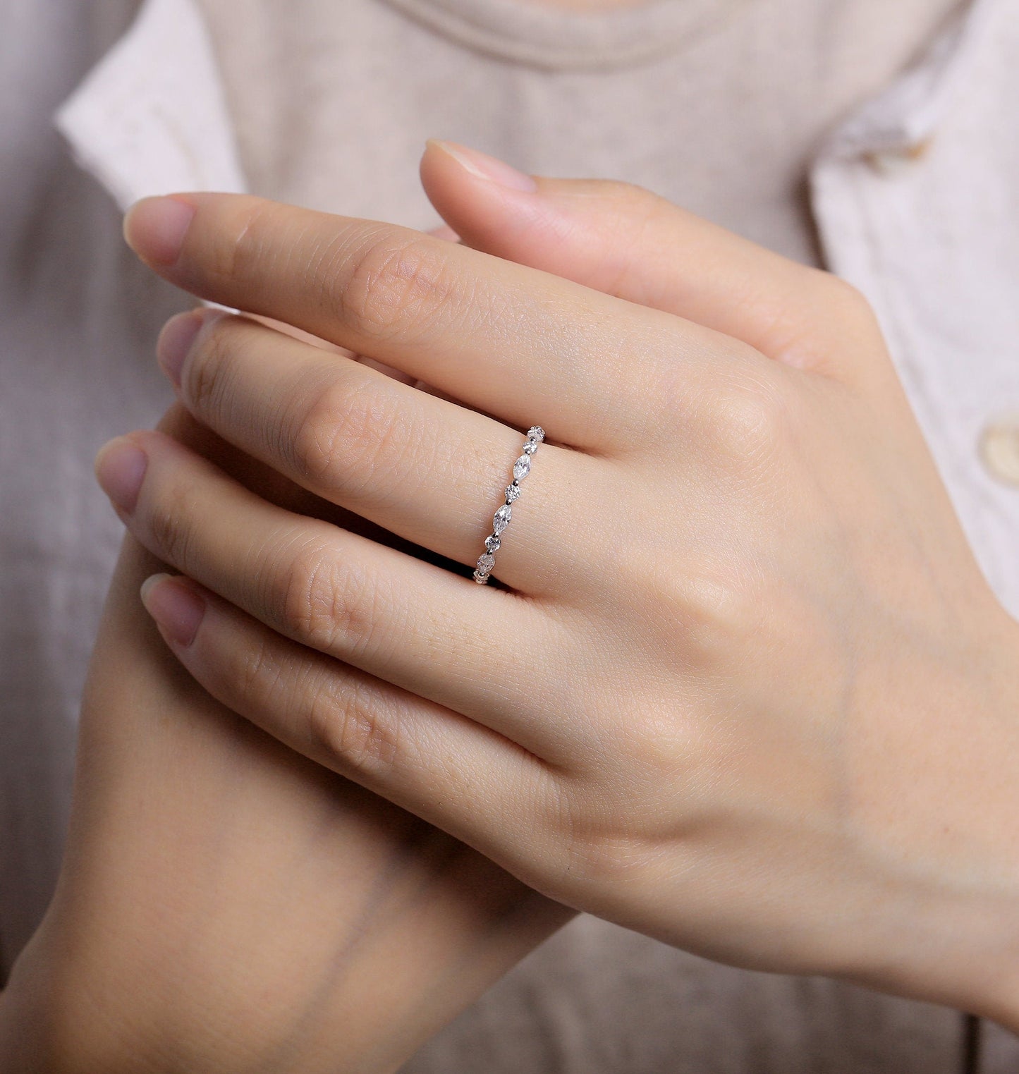 Art deco Moissanite Wedding Band Women | rose gold band | Marquise cut eternity Bridal Jewelry | Vintage promise Anniversary Gift for her