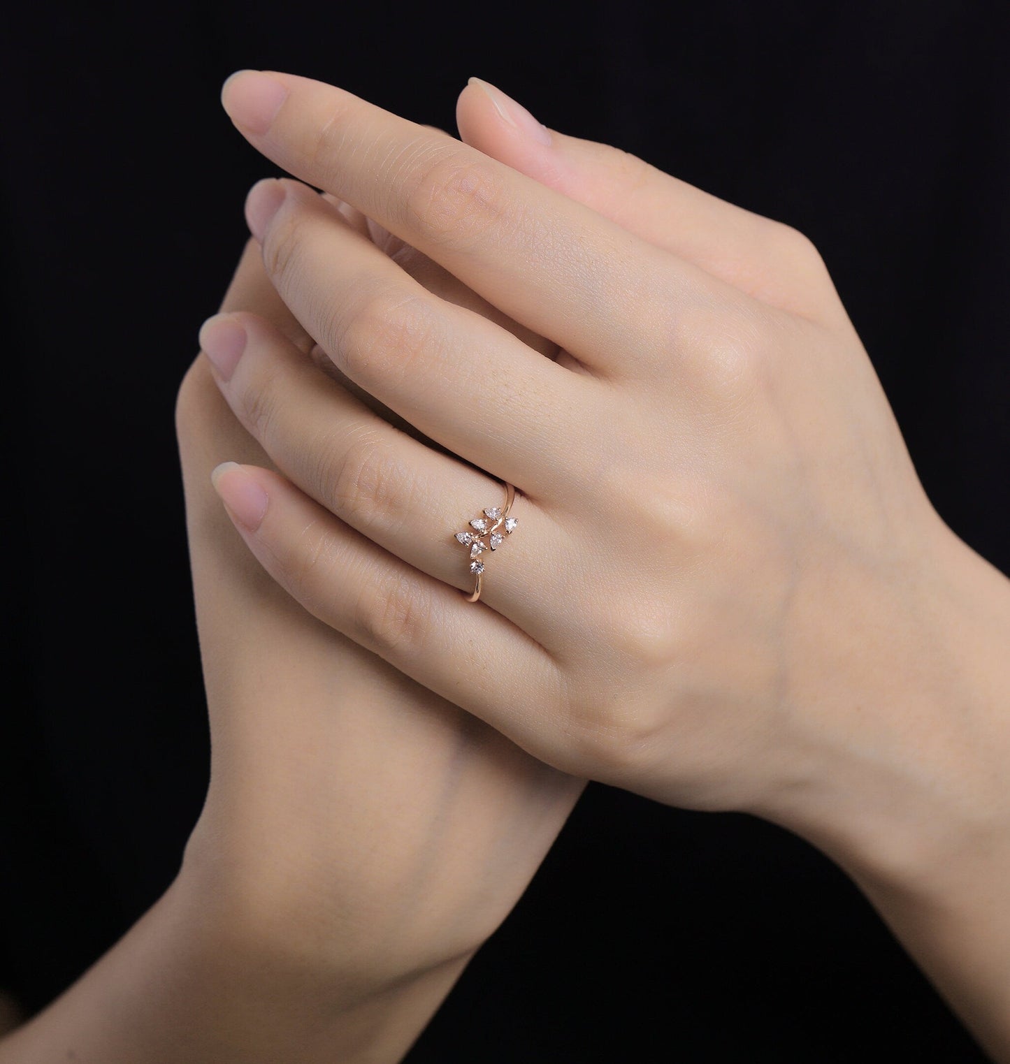 Diamond engagement ring women | rose gold band | vintage pear shaped bridal ring | wedding ring|unique promise ring anniversary gift for her