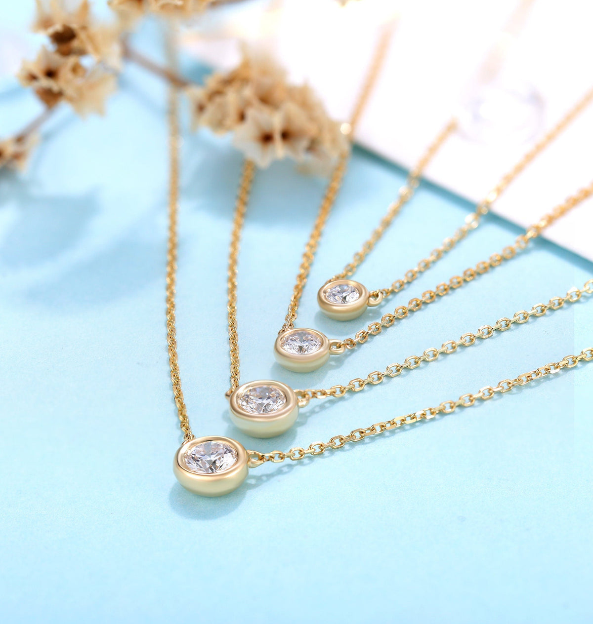 Diamond solitaire necklace women | Delicate Solitaire Necklace | Unique Jewelry | 14k Solid gold necklace | Anniversary gift for her
