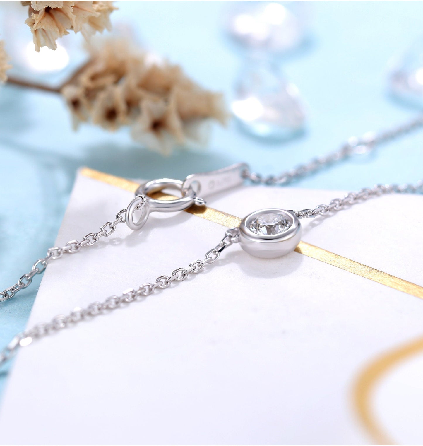 Diamond solitaire necklace women | Delicate Solitaire Necklace | Unique Jewelry | 14k Solid gold necklace | Anniversary gift for her