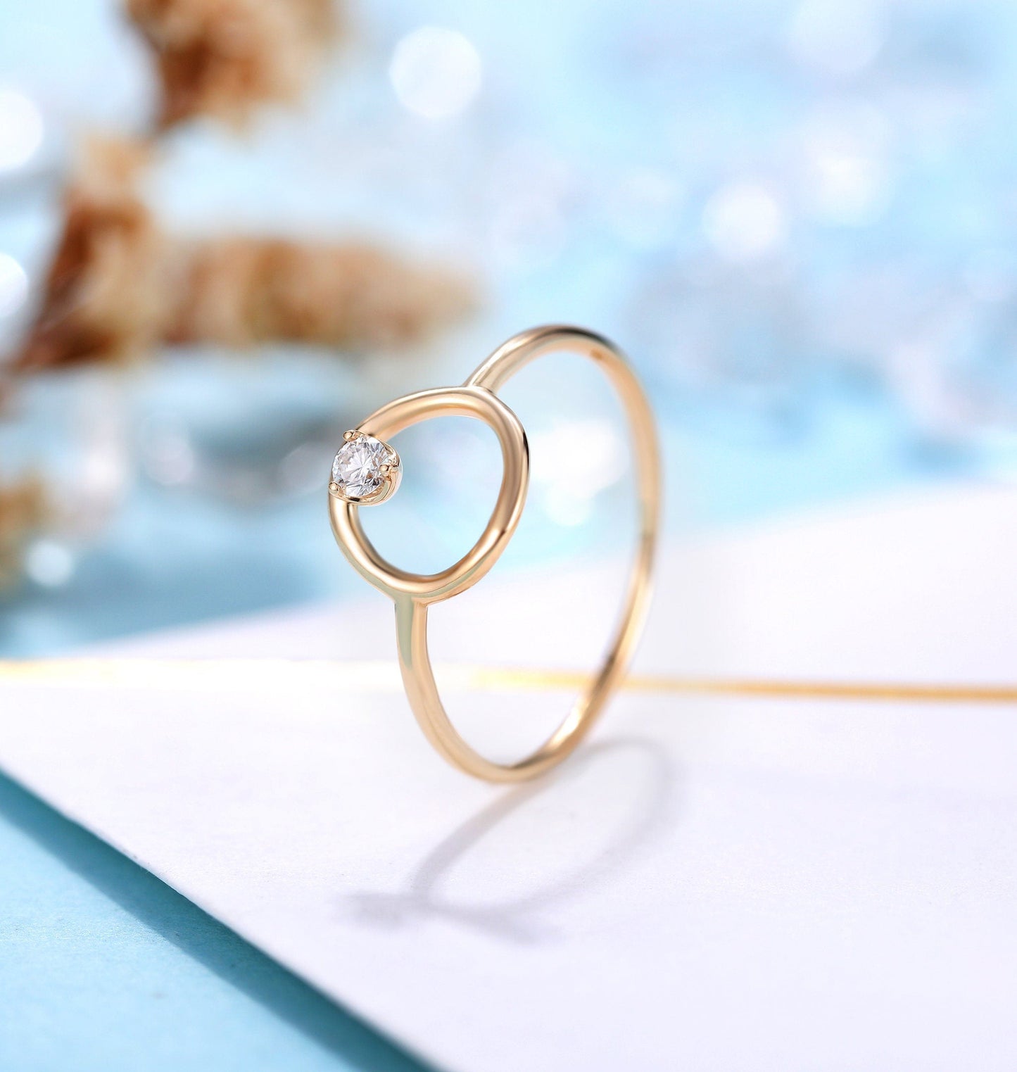 Vintage Diamond Engagement Ring Women | Delicate wedding ring Yellow Gold | Gemstone Solitaire Bridal jewelry | Anniversary gift for her