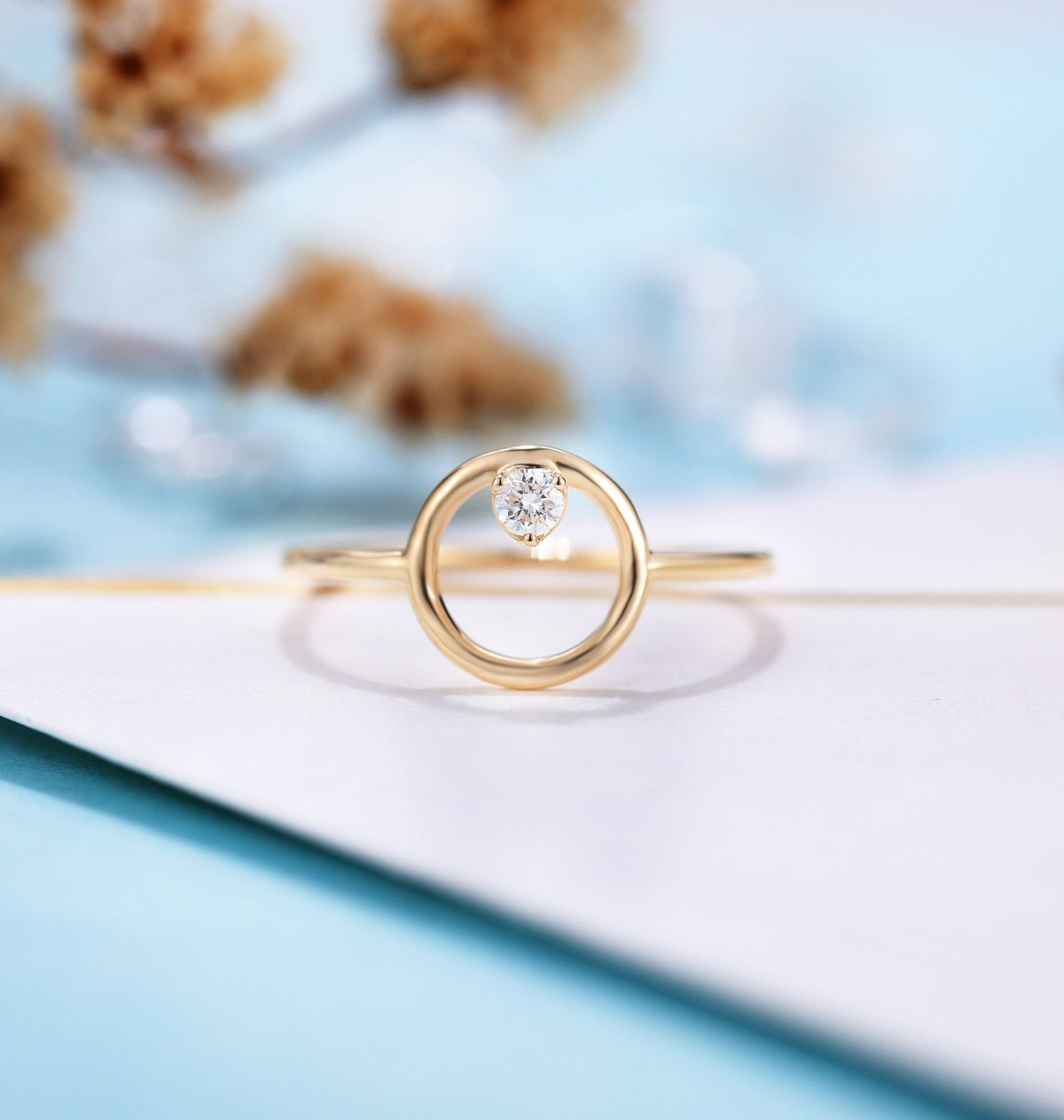 Vintage Diamond Engagement Ring Women | Delicate wedding ring Yellow Gold | Gemstone Solitaire Bridal jewelry | Anniversary gift for her