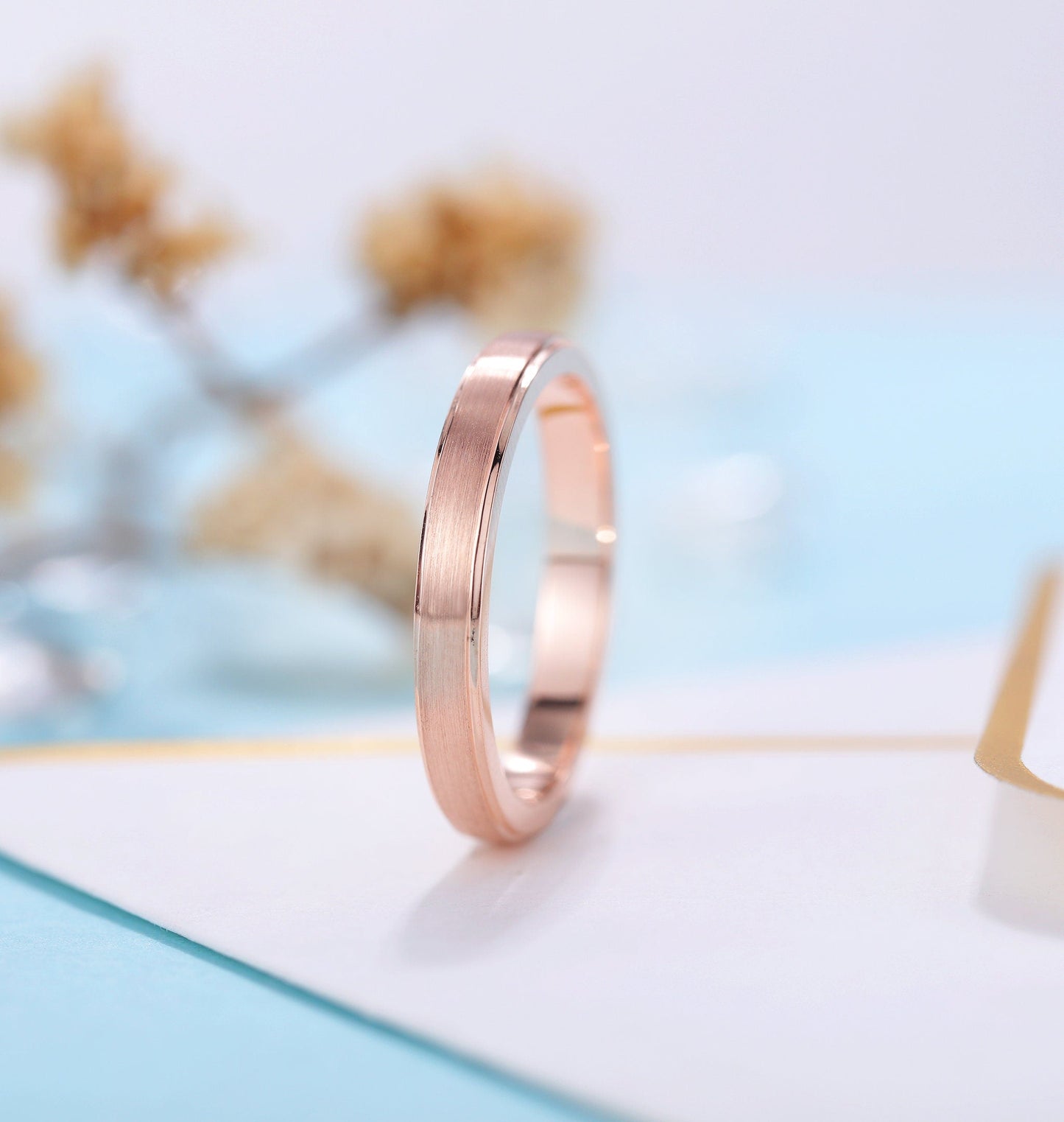 Art deco Wedding Band Women | rose gold band | frosted Bridal Jewelry | Unique wedding ring | Vintage promise Ring Anniversary Gift for her