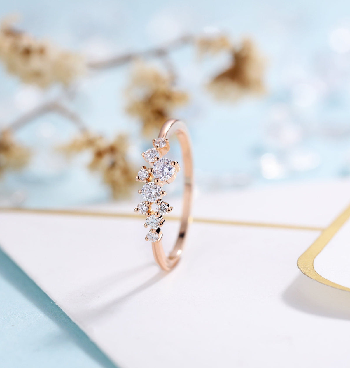 Diamond/Moissanite engagement ring women | rose gold band | vintage bridal ring | wedding ring| unique promise ring anniversary gift for her