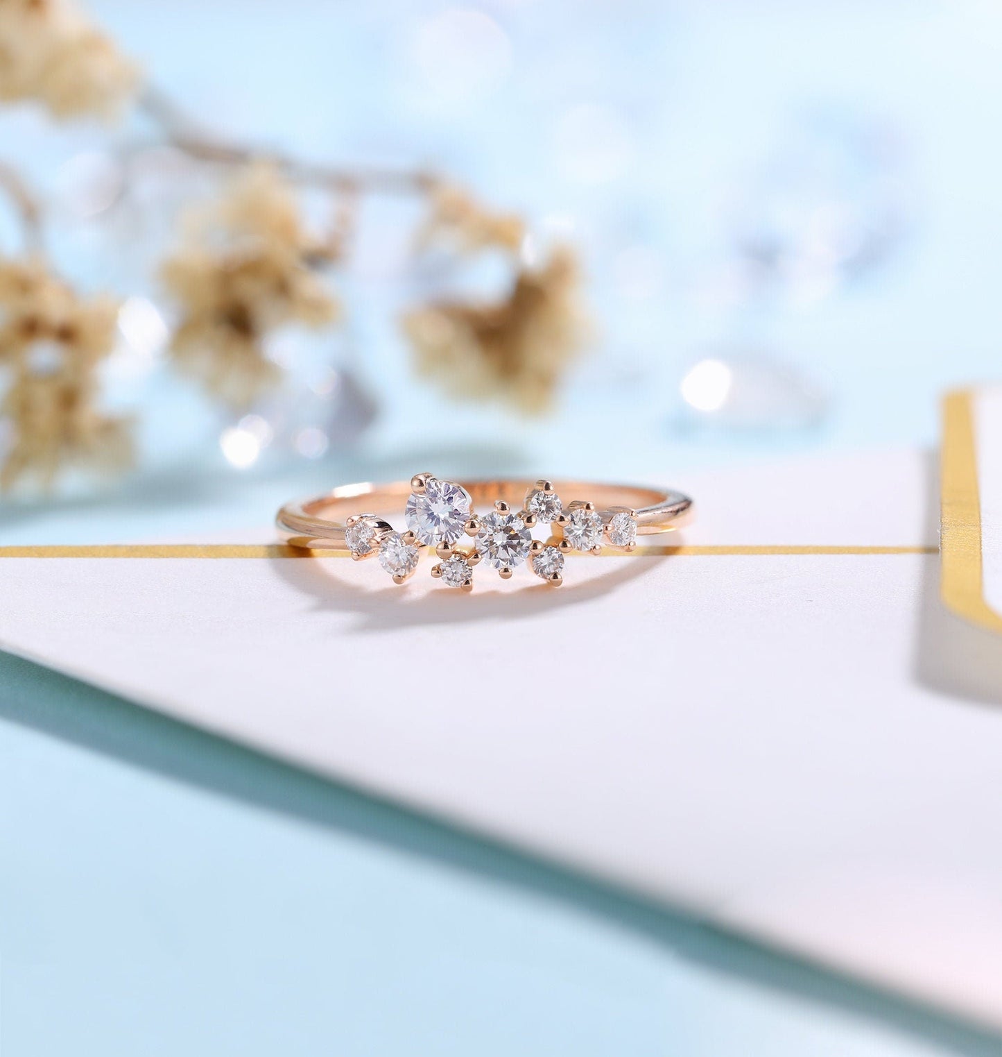 Diamond/Moissanite engagement ring women | rose gold band | vintage bridal ring | wedding ring| unique promise ring anniversary gift for her