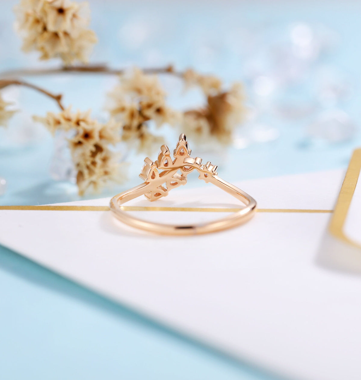 Diamond engagement ring women | rose gold band | vintage pear shaped bridal ring | wedding ring|unique promise ring anniversary gift for her