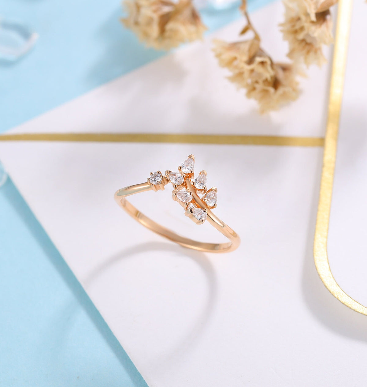 Diamond engagement ring women | rose gold band | vintage pear shaped bridal ring | wedding ring|unique promise ring anniversary gift for her