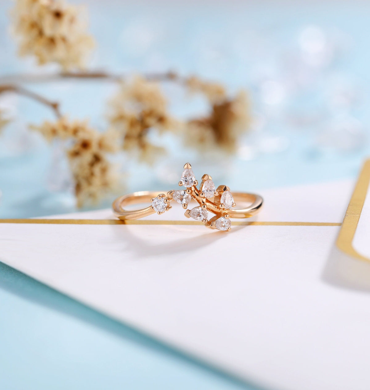 Diamond engagement ring women | rose gold band | vintage pear shaped bridal ring | wedding ring|unique promise ring anniversary gift for her
