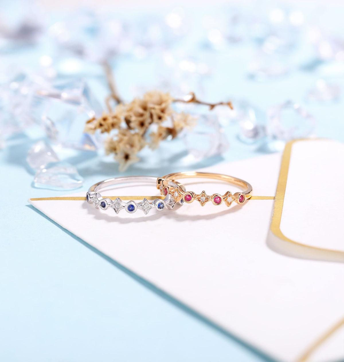 Delicate Wedding Band Rose Gold Women | Vintage Diamond wedding ring | Antique Ruby jewelry | Unique Promise Ring | Anniversary Gift for her