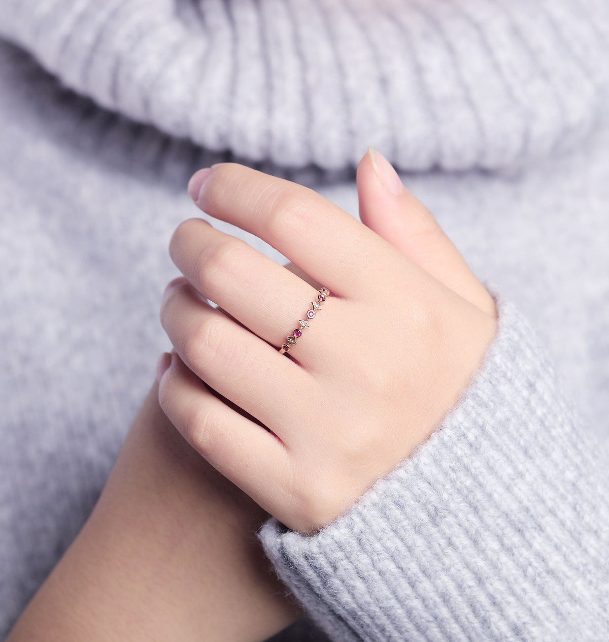 Delicate Wedding Band Rose Gold Women | Vintage Diamond wedding ring | Antique Ruby jewelry | Unique Promise Ring | Anniversary Gift for her
