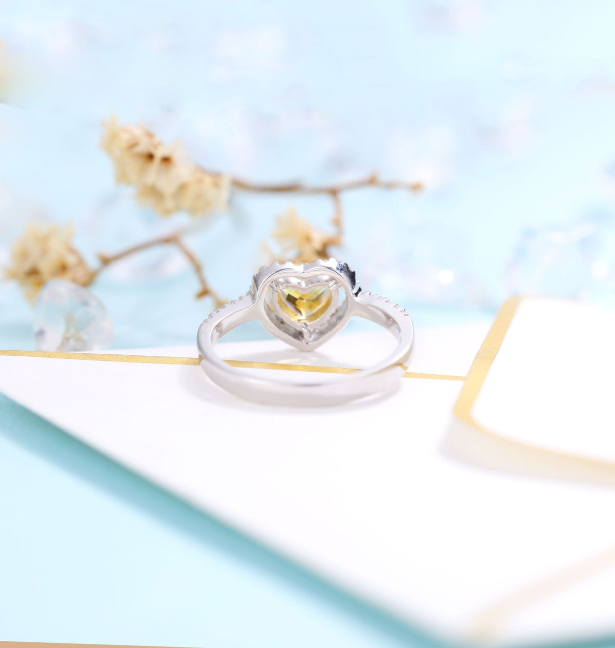 Citrine Engagement Ring Women White Gold | Heart cut Bridal Jewelry | Vintage Moissanite wedding ring| Promise ring Anniversary Gift for Her