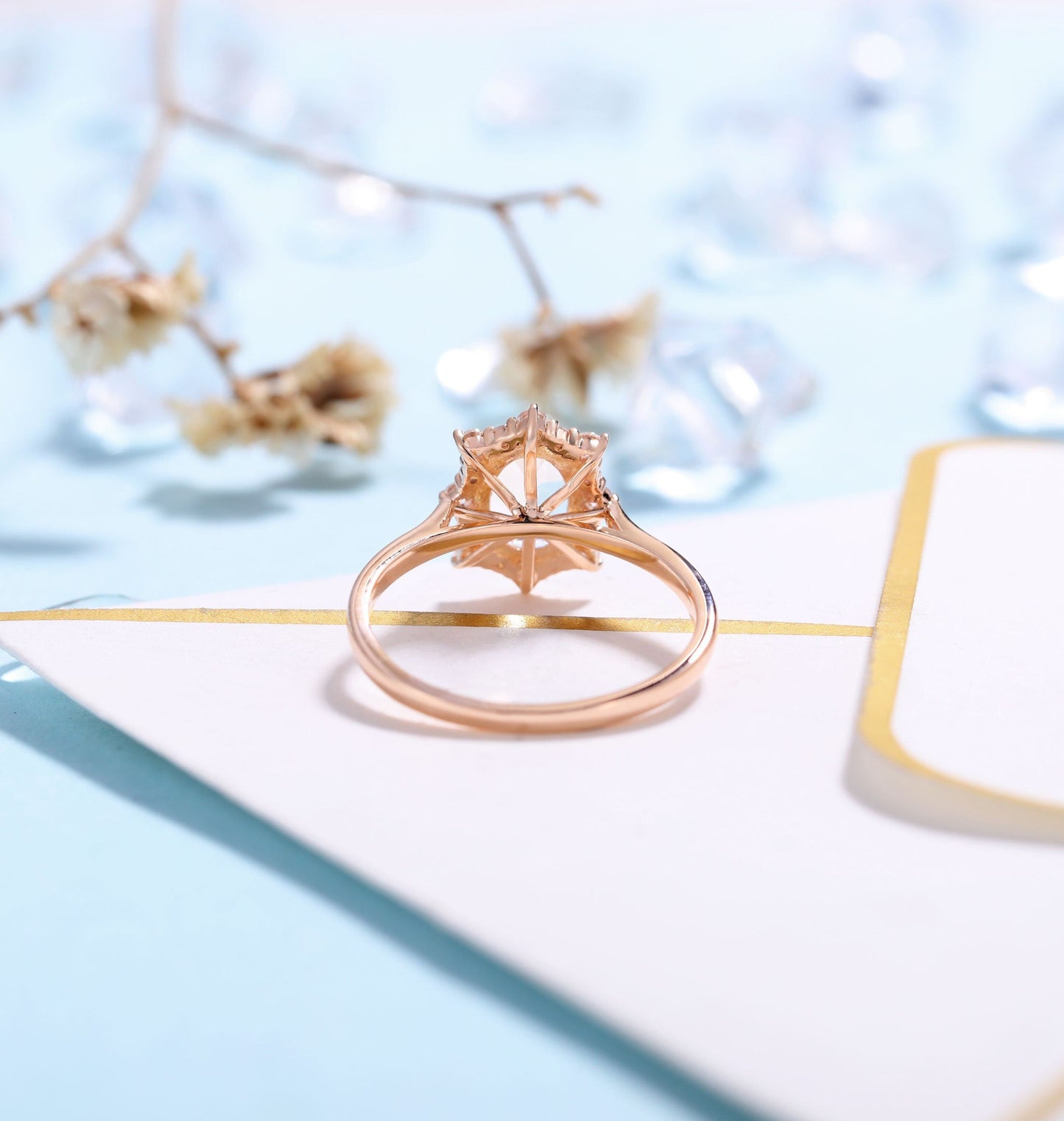 Antique Moonstone engagement ring rose gold women | Vintage Halo wedding ring |  Moissanite jewelry Bridal ring | Anniversary gift for her