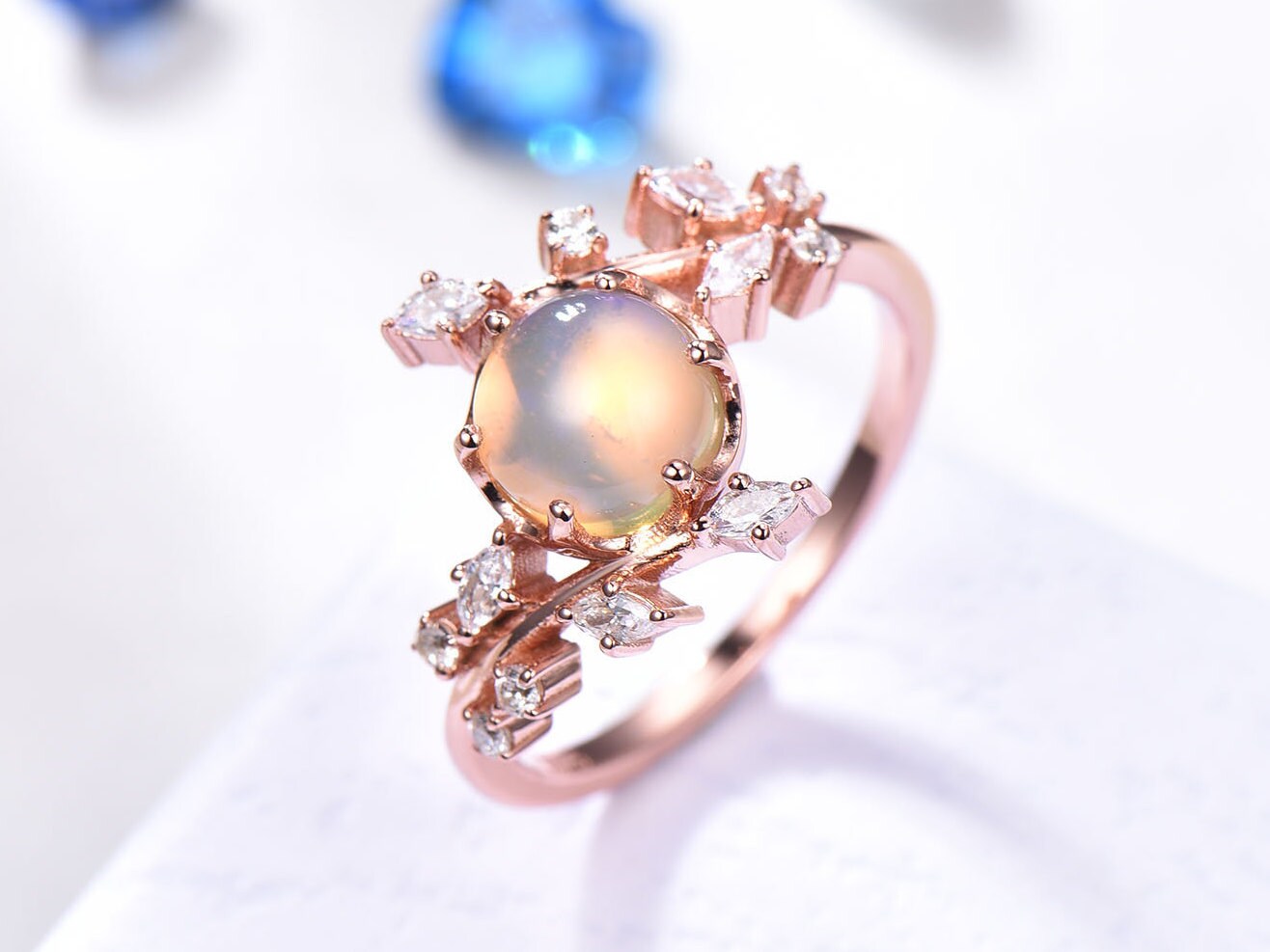 Natural opal engagement ring white gold floral ring for women marquise moissanite bridal promise infinty jewelry other gemstone available