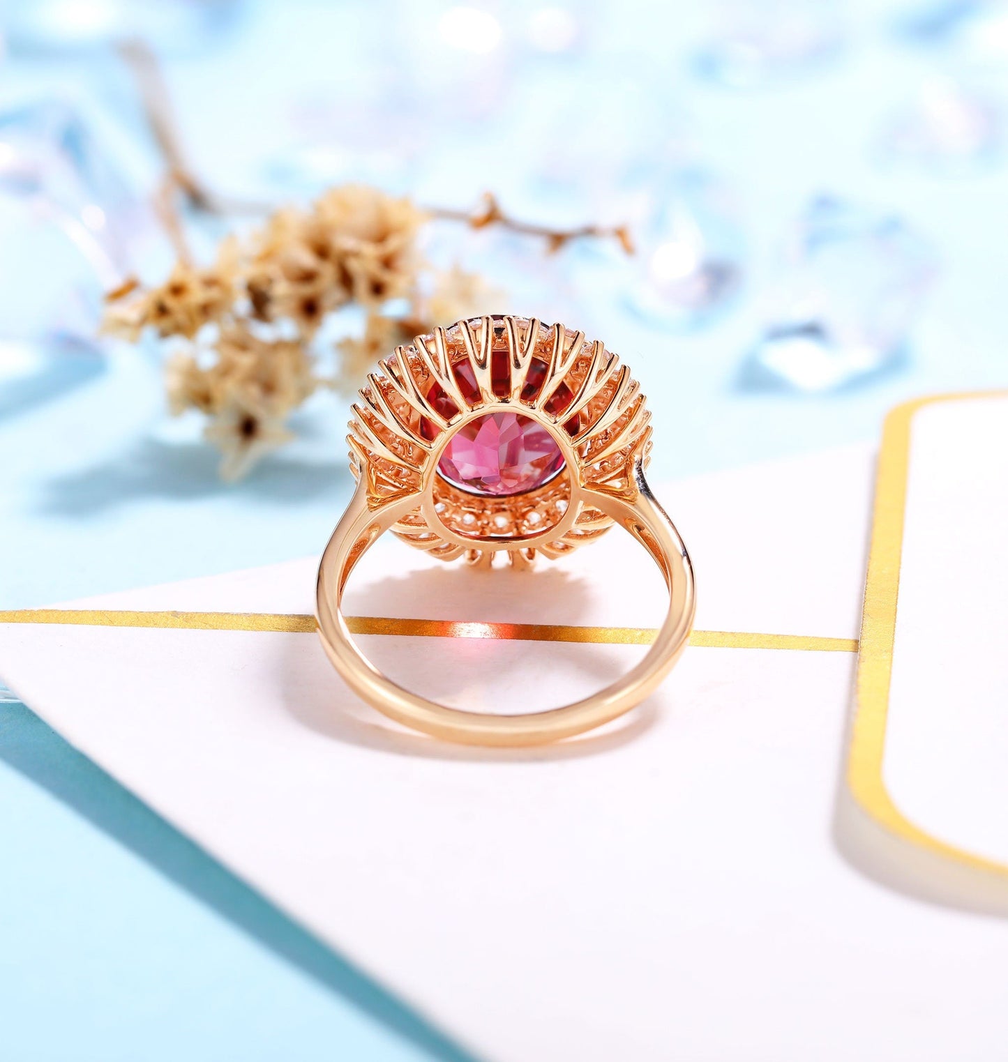 Garnet Engagement Ring Women Rose Gold | Antique oval cut Bridal Jewelry | Delicate Halo Moissanite Ring | Vintage Anniversary Gift for Her