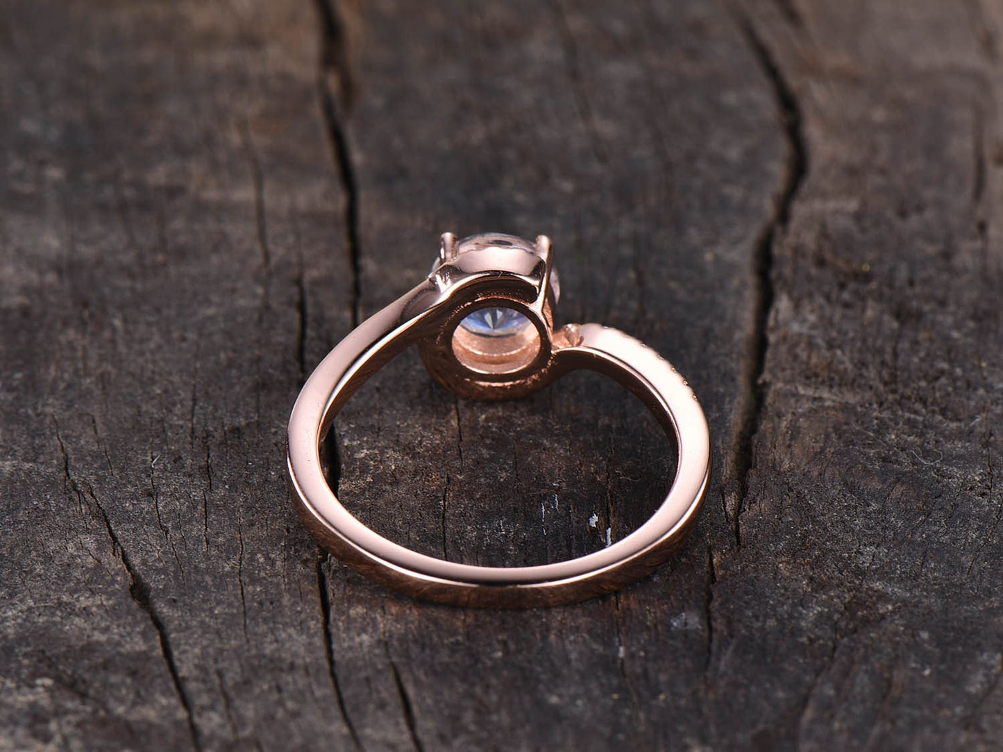 Rose Gold Moonstone Engagement Ring, Diamond Halo, Unique Promise Ring