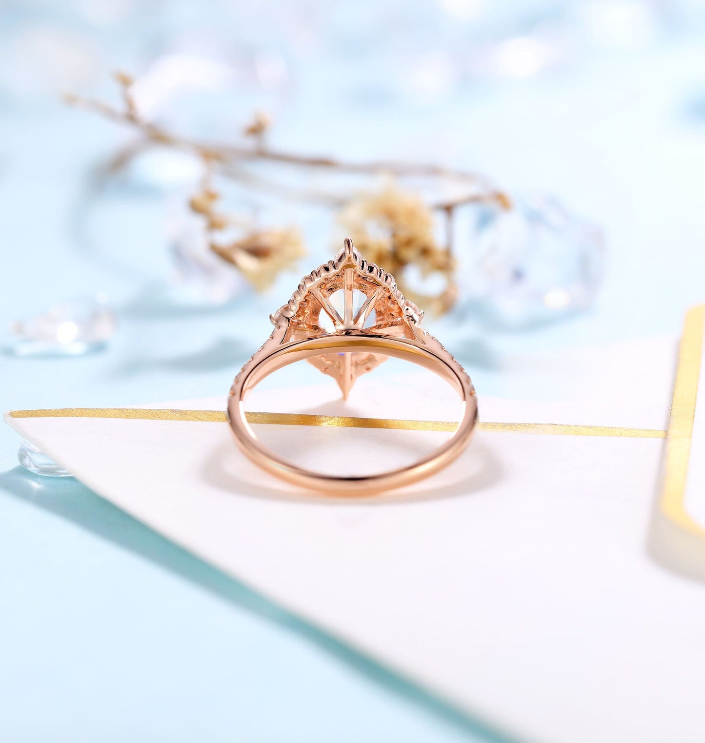 Moonstone engagement ring rose gold women | Vintage floral wedding ring |  Unique jewelry Bridal ring | Art deco Anniversary gift for her