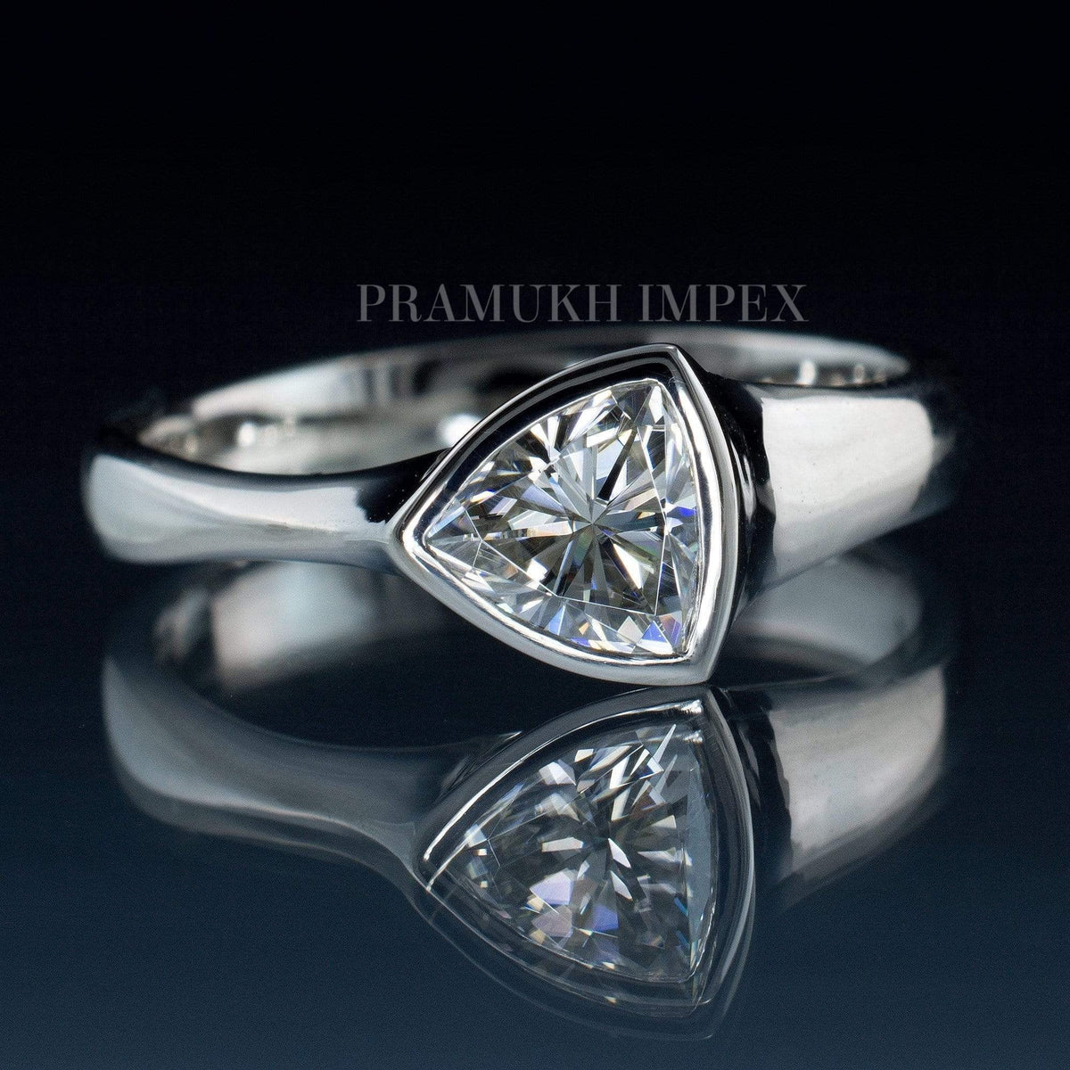 Trillion cut Diamond Wedding Band silver/14k white gold Bezel Solitaire art deco unique engagement ring for women anniversary ring on etsy