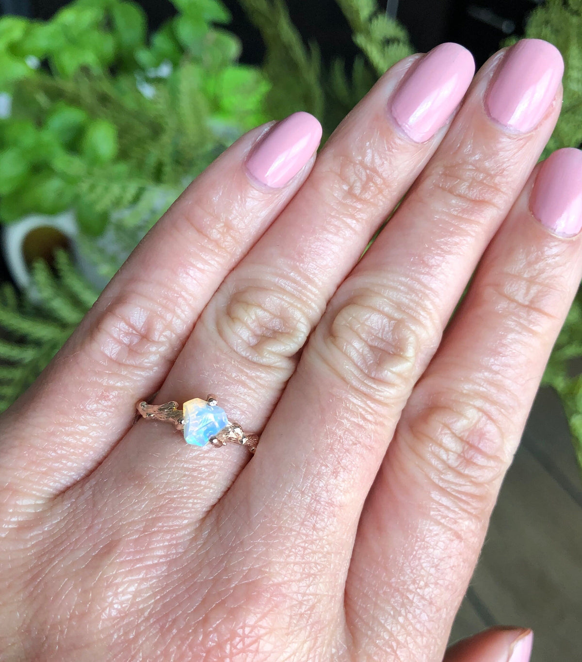 Hand-Cut Raw Opal Twig Engagement Ring