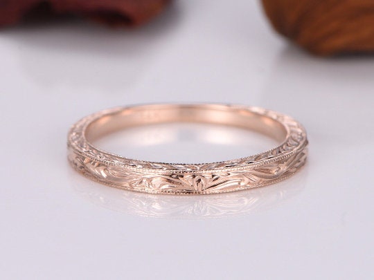 14k Plain Gold Ring Yellow Gold Filigree Milgrain Edge Wedding Band Stacking Matching Band Retro Vintage Anniversary Ring