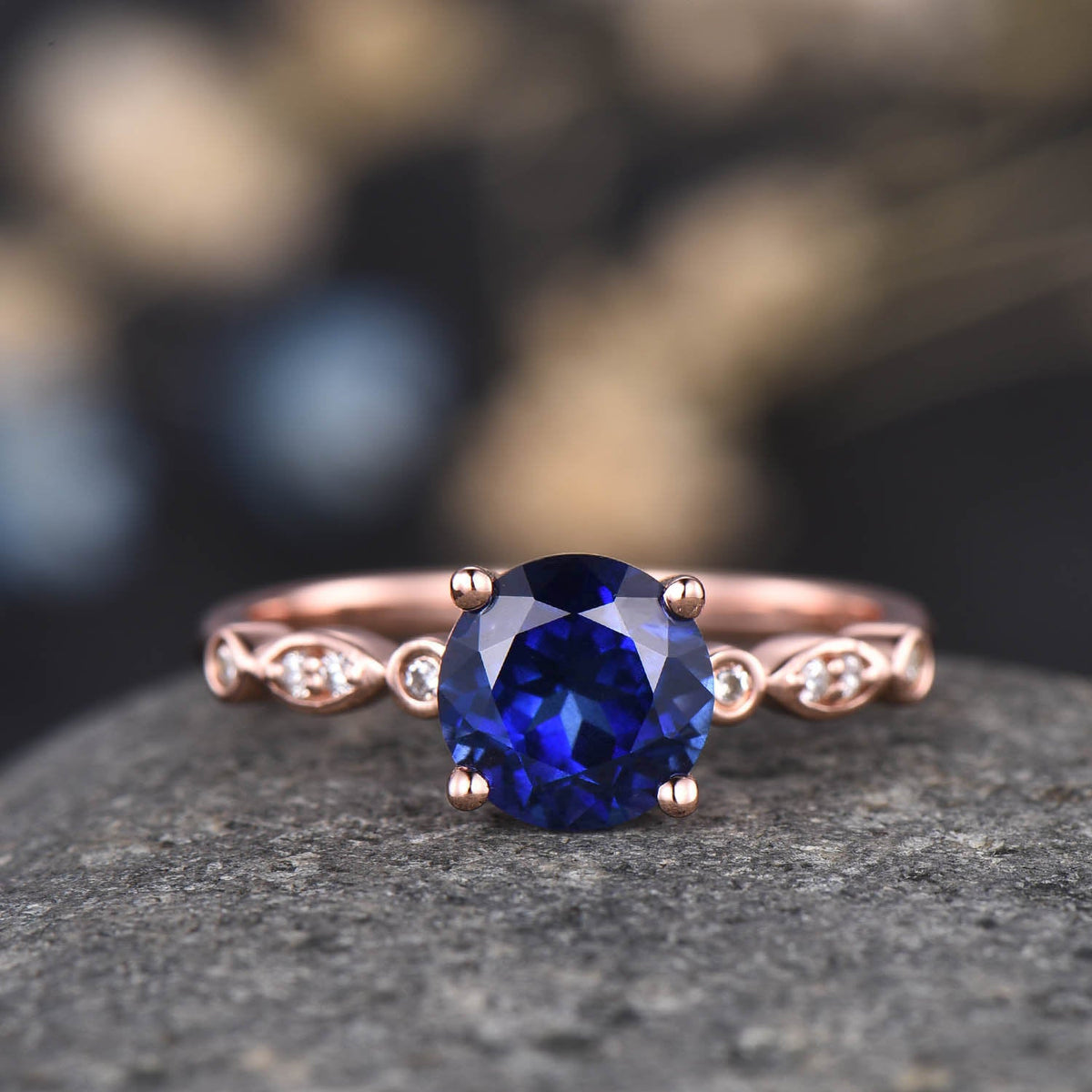 Moss agate engagement ring set solitaire ring rose gold art deco ring stacking curved opal diamond matching band promise jewelry birth gift