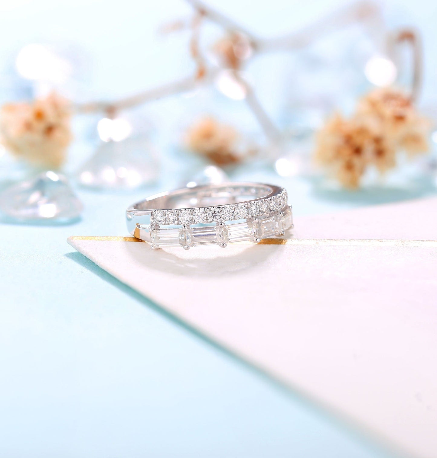 1 PC Vintage Moissanite Engagement Band Women | white gold band | Bridal band | Unique wedding band | Art deco promise Anniversary ring