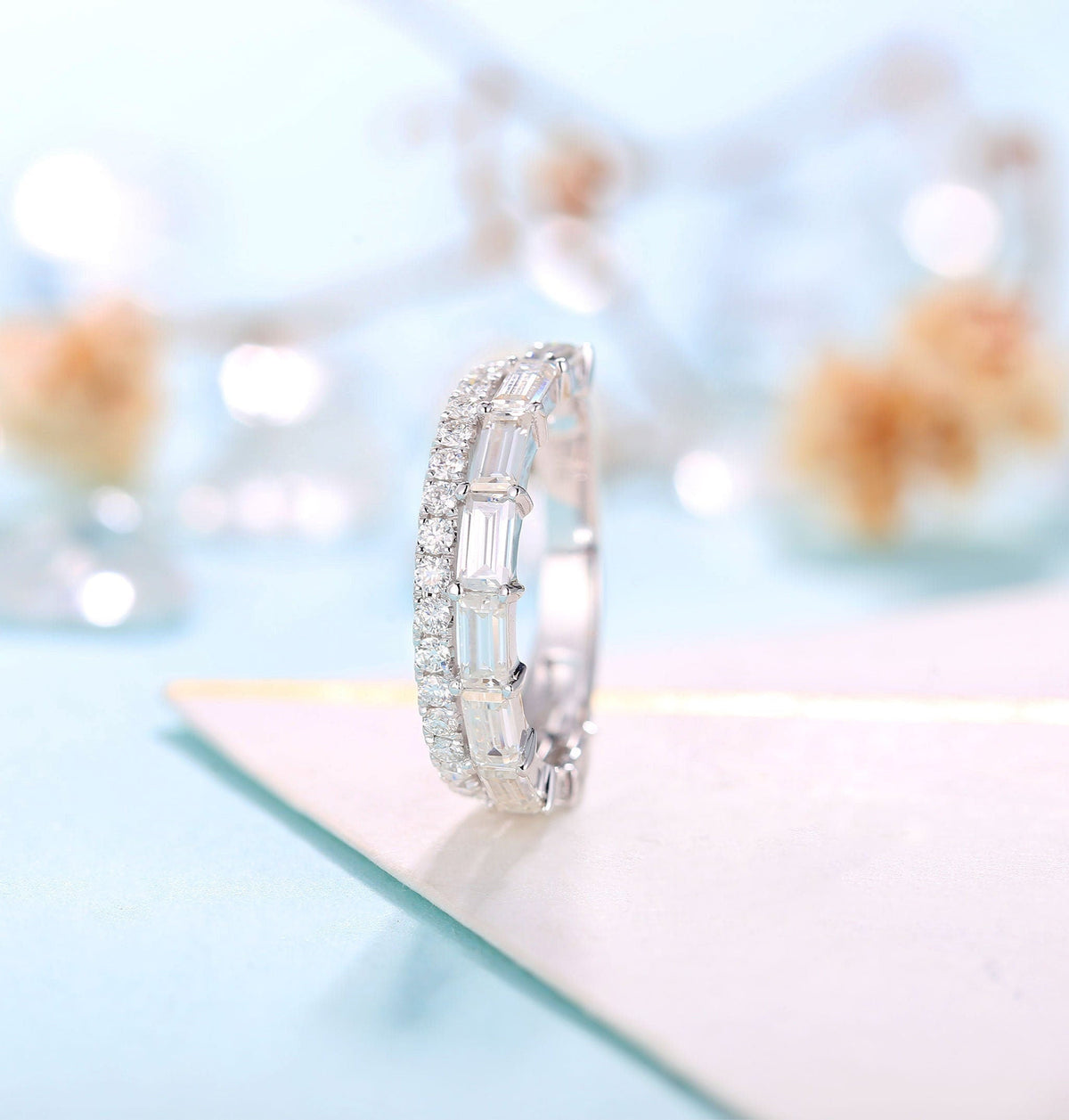 1 PC Vintage Moissanite Engagement Band Women | white gold band | Bridal band | Unique wedding band | Art deco promise Anniversary ring