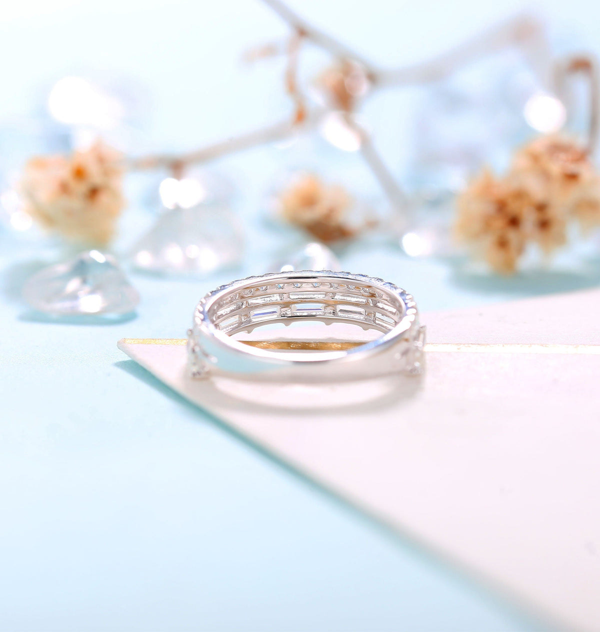 1 PC Vintage Moissanite Engagement Band Women | white gold band | Bridal band | Unique wedding band | Art deco promise Anniversary ring