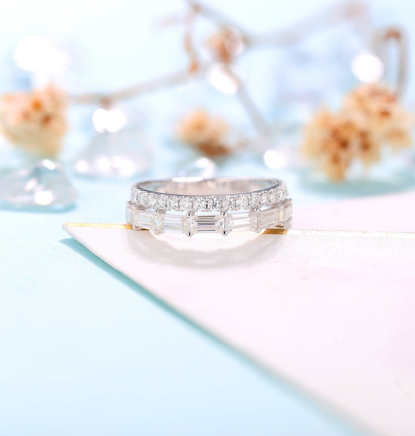 1 PC Vintage Moissanite Engagement Band Women | white gold band | Bridal band | Unique wedding band | Art deco promise Anniversary ring