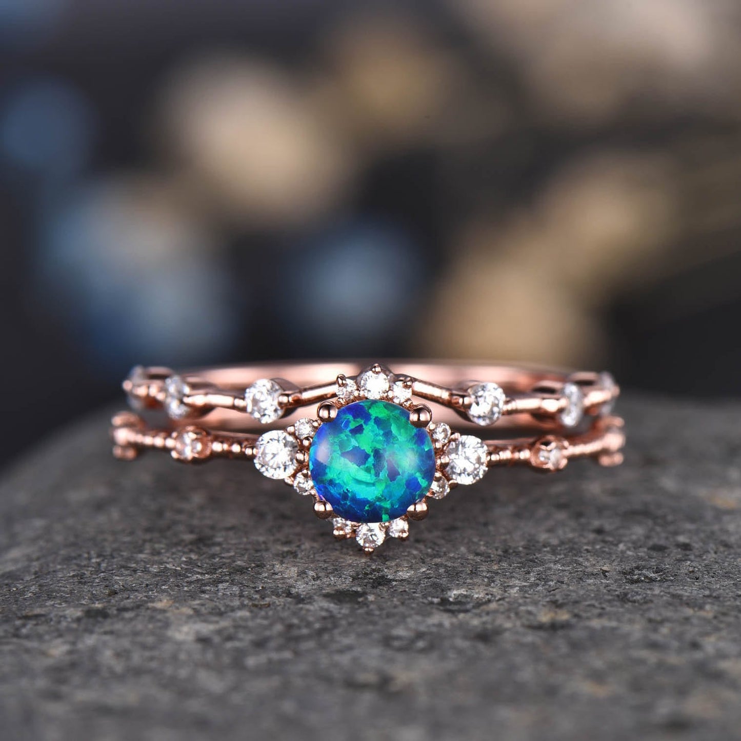 Rose Gold Moissanite Ring Set Moissanite Engagement Ring Women Diamond Moissanite Wedding Band Half Eternity Ring Minimalist Bridal Jewelry