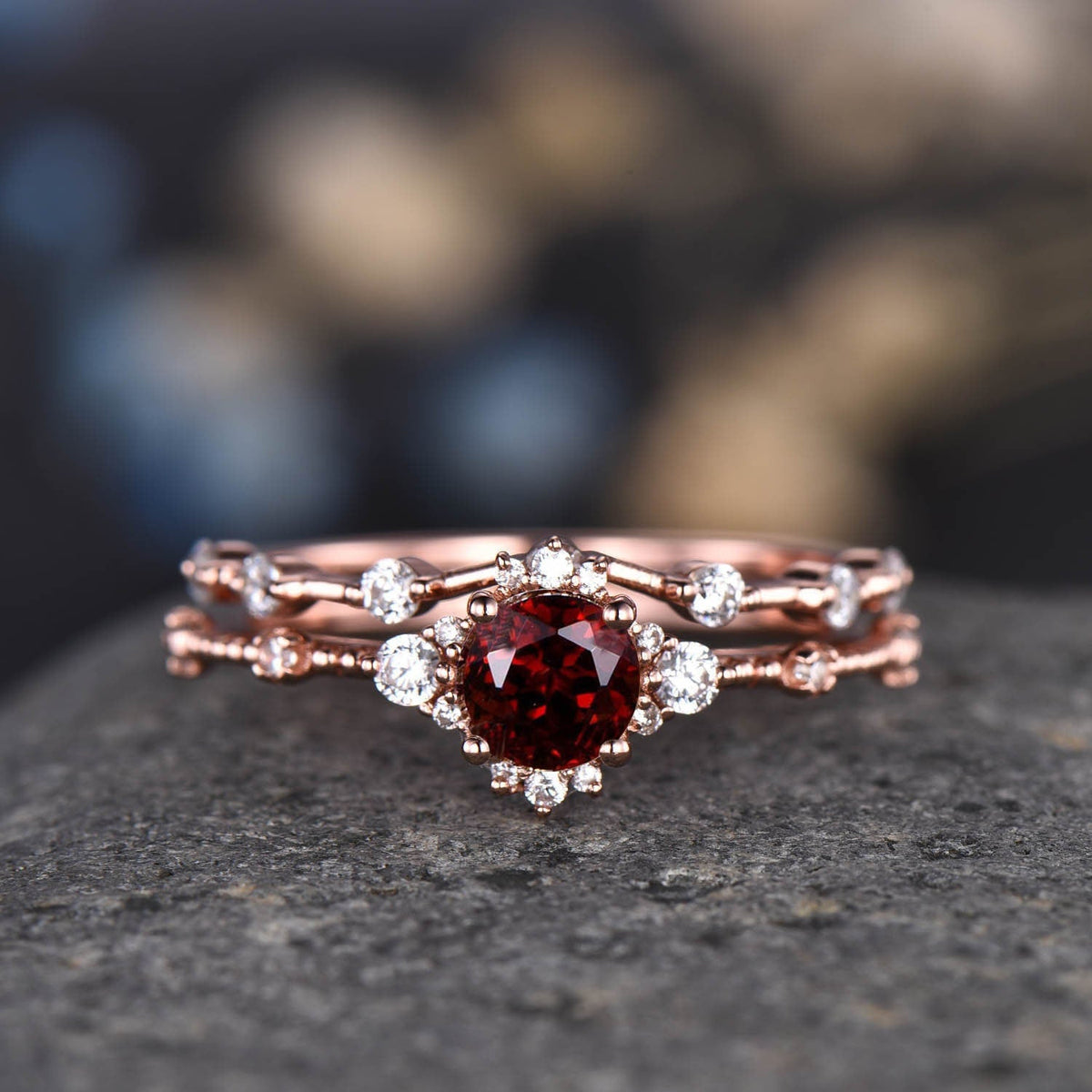 Morganite Engagement Ring Set Vintage Wedding Rings Women 14K Rose Gold Diamond Moissanite Stacking Matching Band Anniversary Gift