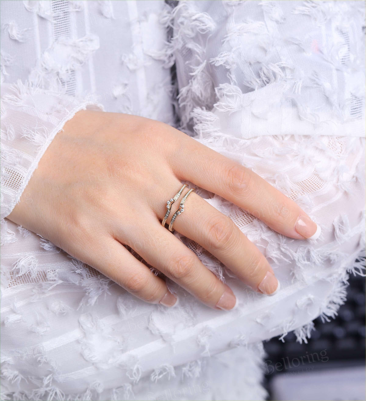 Moissanite Curved wedding band yellow gold ring Ring enhancer diamond curved band Antique ring matching band stacking rings