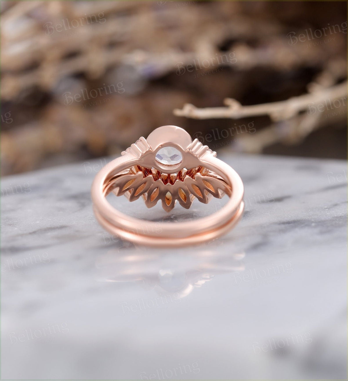 Moonstone engagement ring for , Marquise cut opal wedding band,Vintage rose gold wedding ring,Art deco Jewelry Anniversary wedding ring