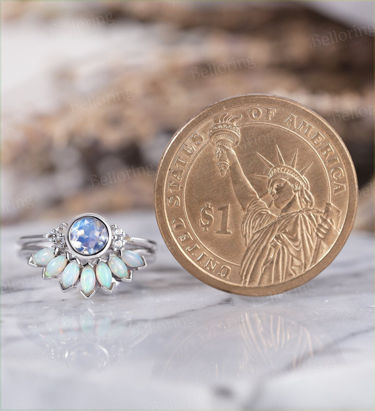 Moonstone engagement ring for , Marquise cut opal wedding band,Vintage rose gold wedding ring,Art deco Jewelry Anniversary wedding ring