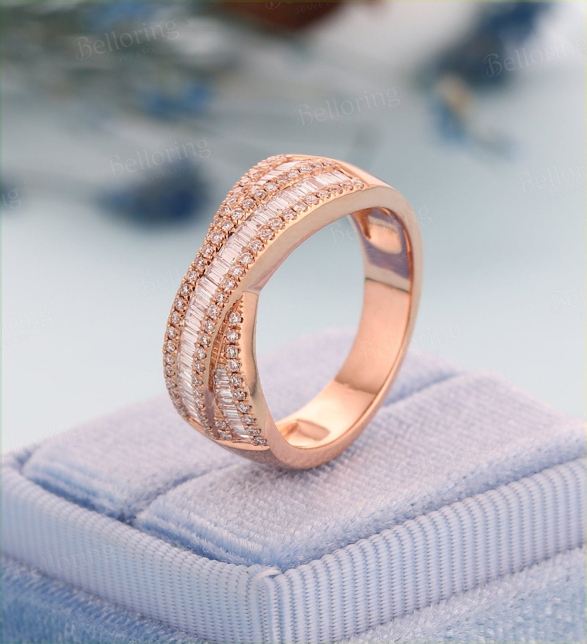 Baguette cut diamond engagement ring unique rose gold vintage X ring antique Jewelry wedding rings for  art doco bowknot wedding ring