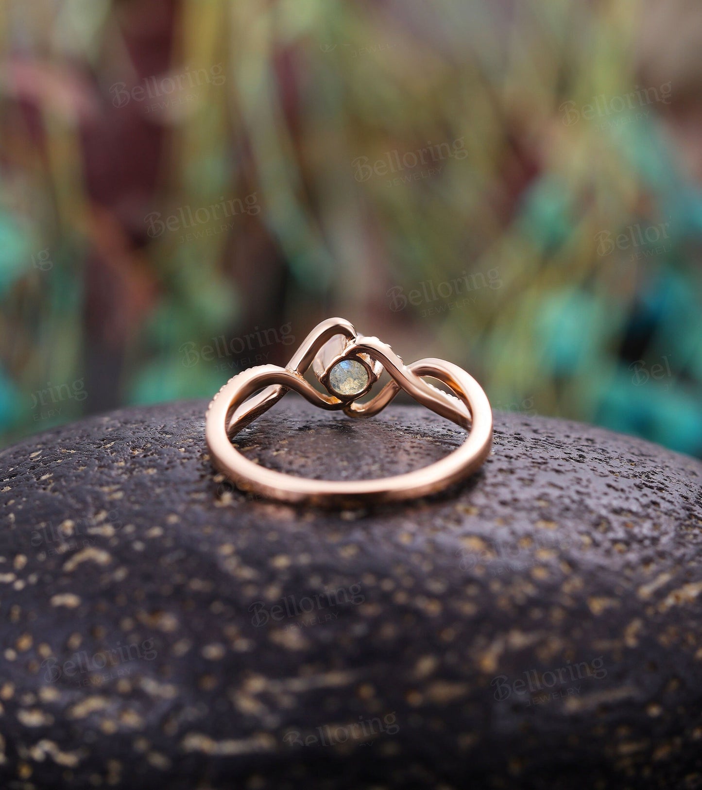 Labradorite engagement ring Vintage diamond ring twist ring rose gold ring Unique wedding ring Art deco ring antique ring celtic ring