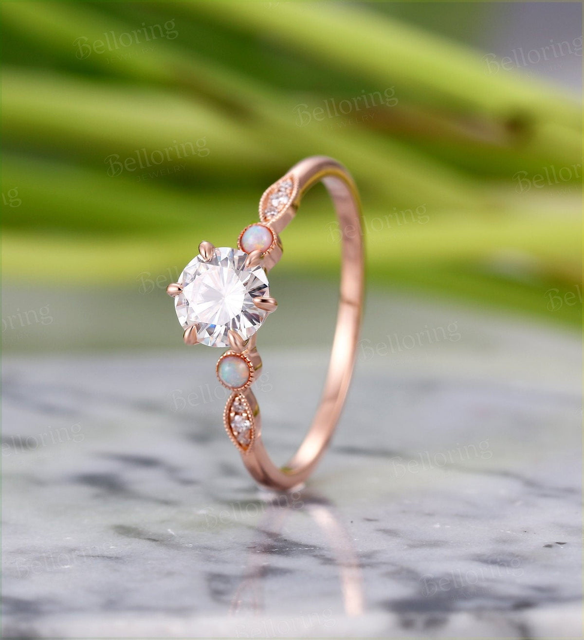 Moissanite engagement ring for  prong set dainty vintage milgrain Unique opal wedding antique Jewelry promise Anniversary wedding ring