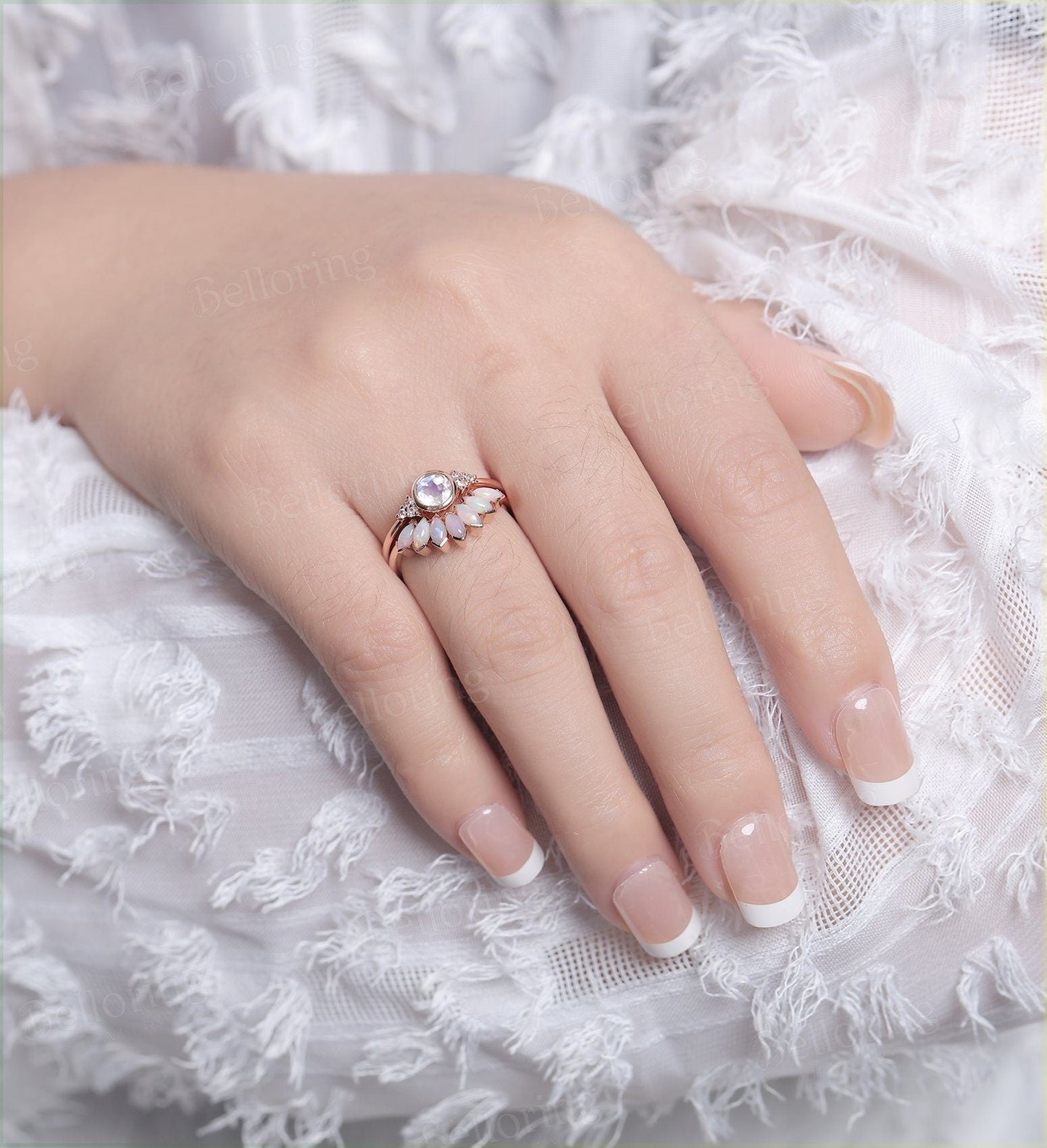 Moonstone engagement ring for , Marquise cut opal wedding band,Vintage rose gold wedding ring,Art deco Jewelry Anniversary wedding ring