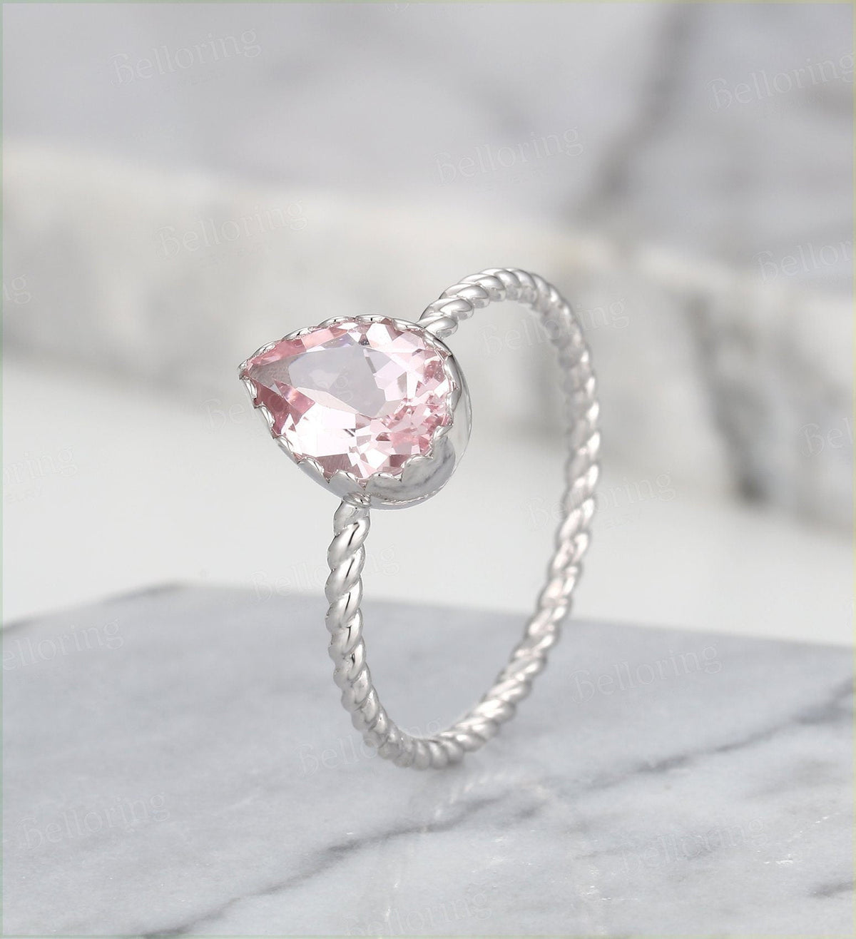 Art deco Morganite engagement ring Rose gold pear cut vintage rings for  antique Jewelry Anniversary wedding ring