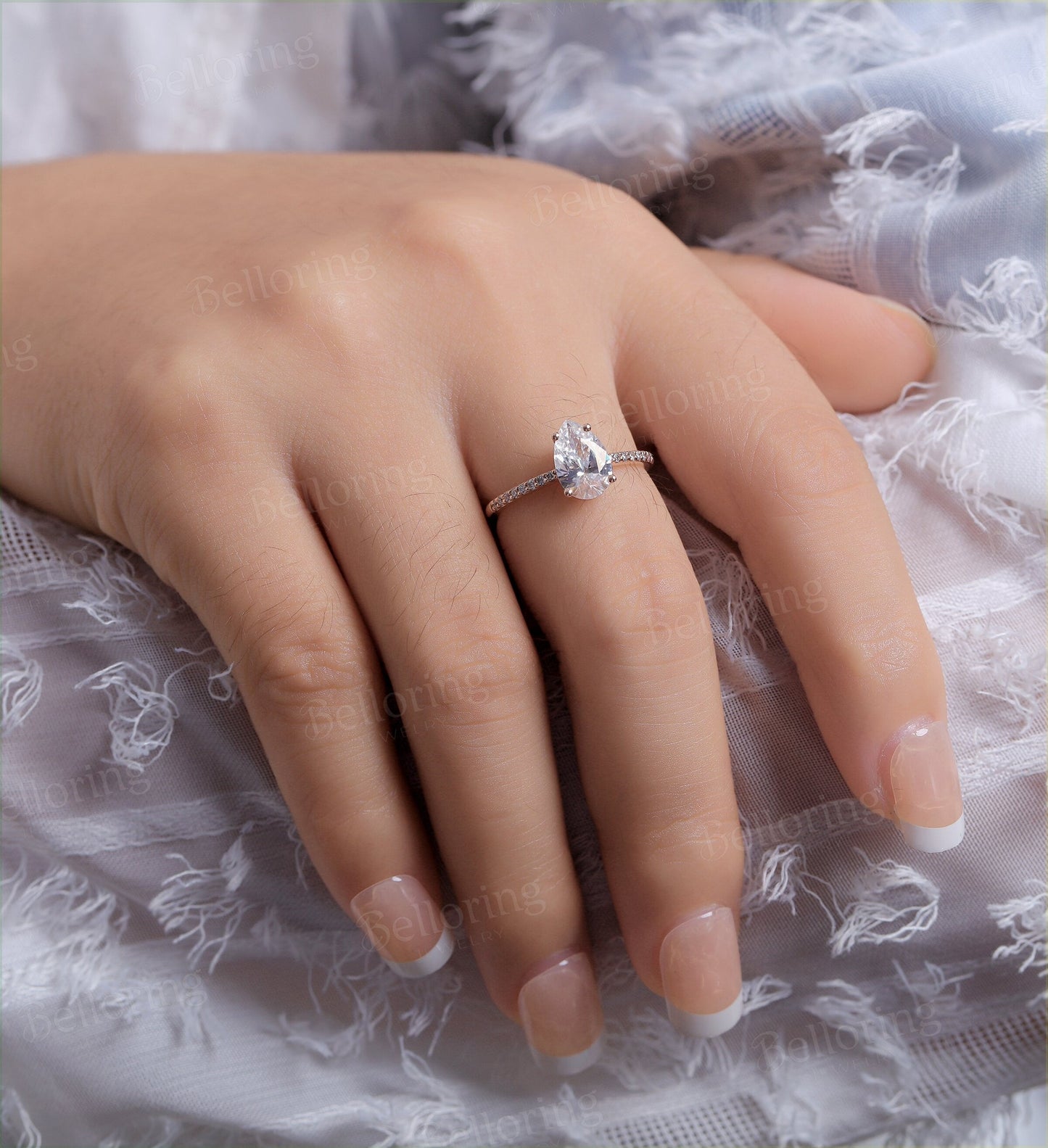 Moissanite engagement ring pear shaped vintage Half eternity prong set Wedding  antique art deco Jewelry Anniversary wedding ring
