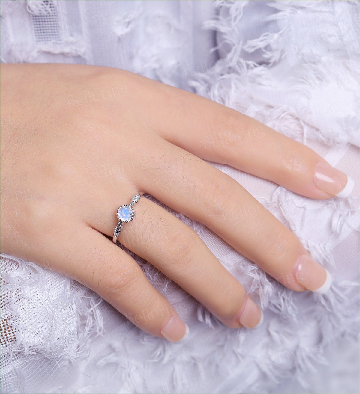 Moonstone Engagement Ring  white Gold vintage unique Art Deco Antique diamond wedding   Promise Anniversary wedding ring