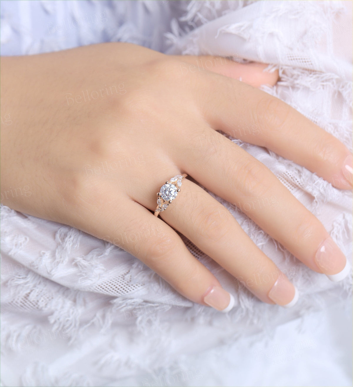 Moissanite engagement ring 14k rose gold marquise cut moissanite prong set  vintage unique Jewelry promise Anniversary wedding ring