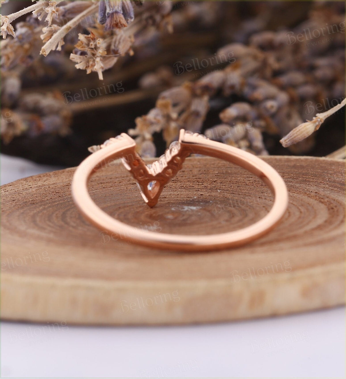 Moissanite Curved wedding band woman rose gold ring Vintage Bridal Set Jewelry Antique Solid 14K Matching Promise Anniversary Gift for her