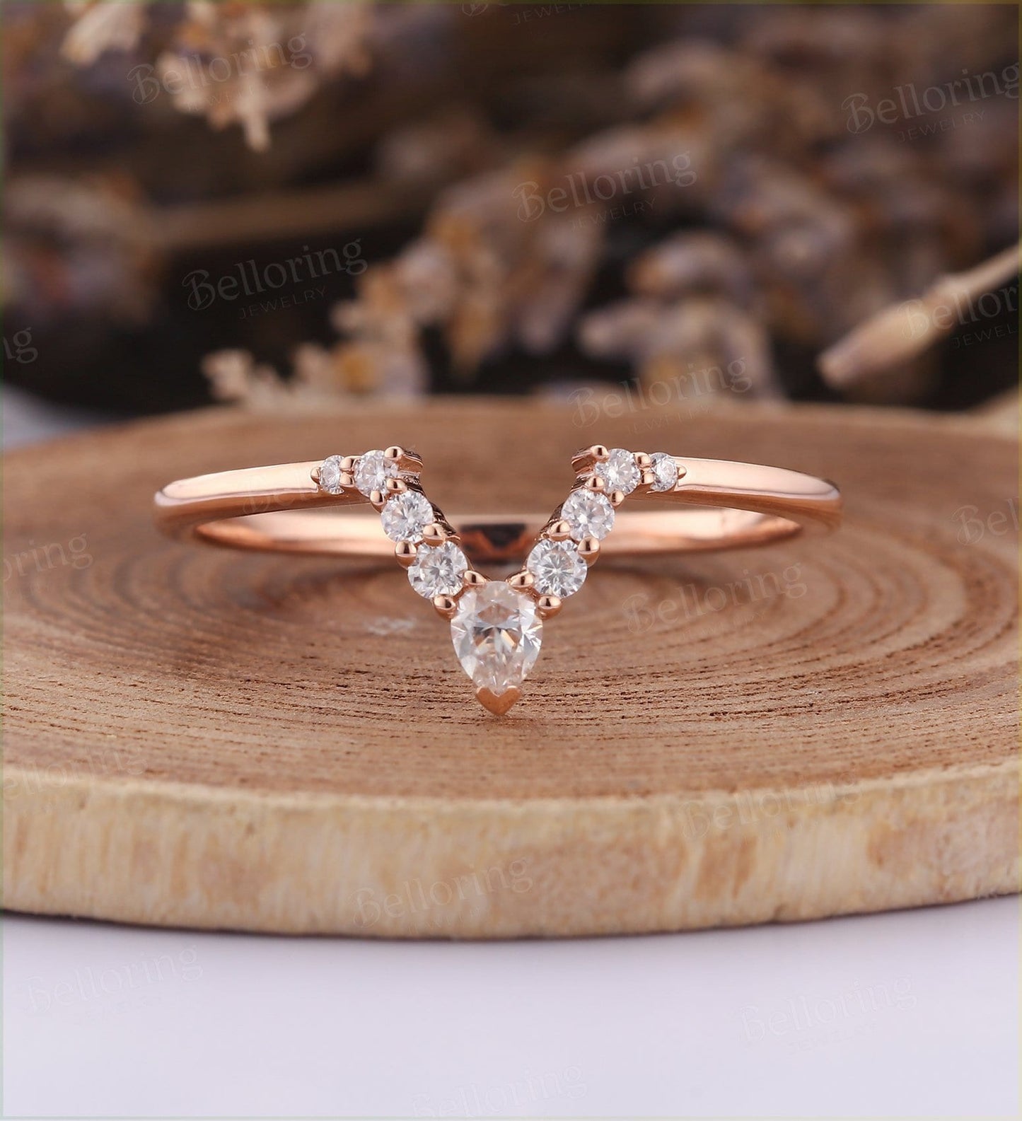 Moissanite Curved wedding band woman rose gold ring Vintage Bridal Set Jewelry Antique Solid 14K Matching Promise Anniversary Gift for her