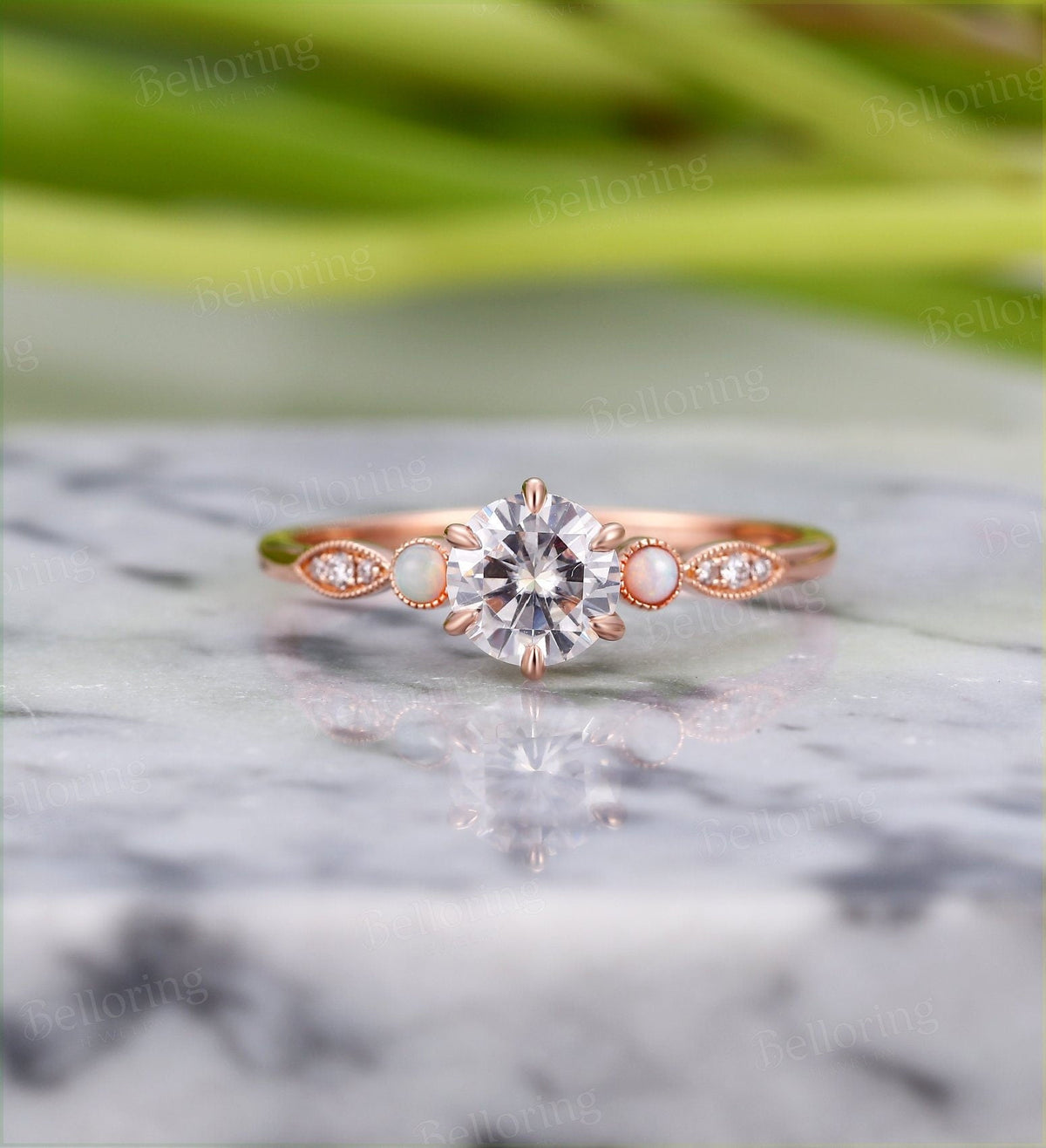 Moissanite engagement ring for  prong set dainty vintage milgrain Unique opal wedding antique Jewelry promise Anniversary wedding ring