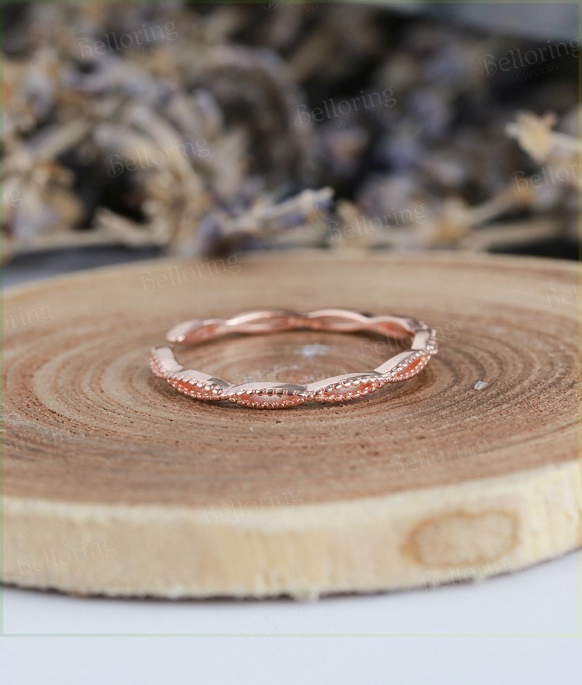 Art deco wedding band vintage ring white gold antique bridal ring Promise Matching band Anniversary open band milgrain ring