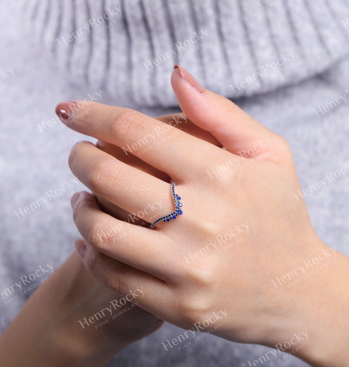 Antique Sapphire wedding band | Vintage ring White gold band | Delicate bridal ring | unique curved wedding ring| promise ring anniversary