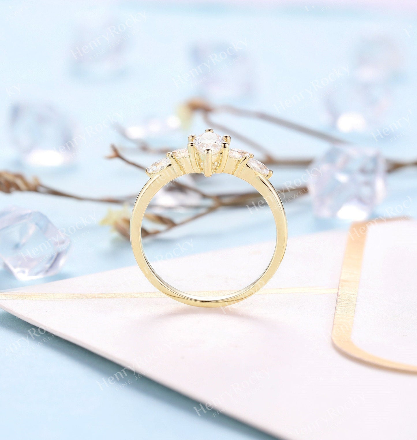 Vintage moissanite engagement ring Yellow gold | Art deco wedding ring | Marquise shaped antique ring | Anniversary promise rings for women