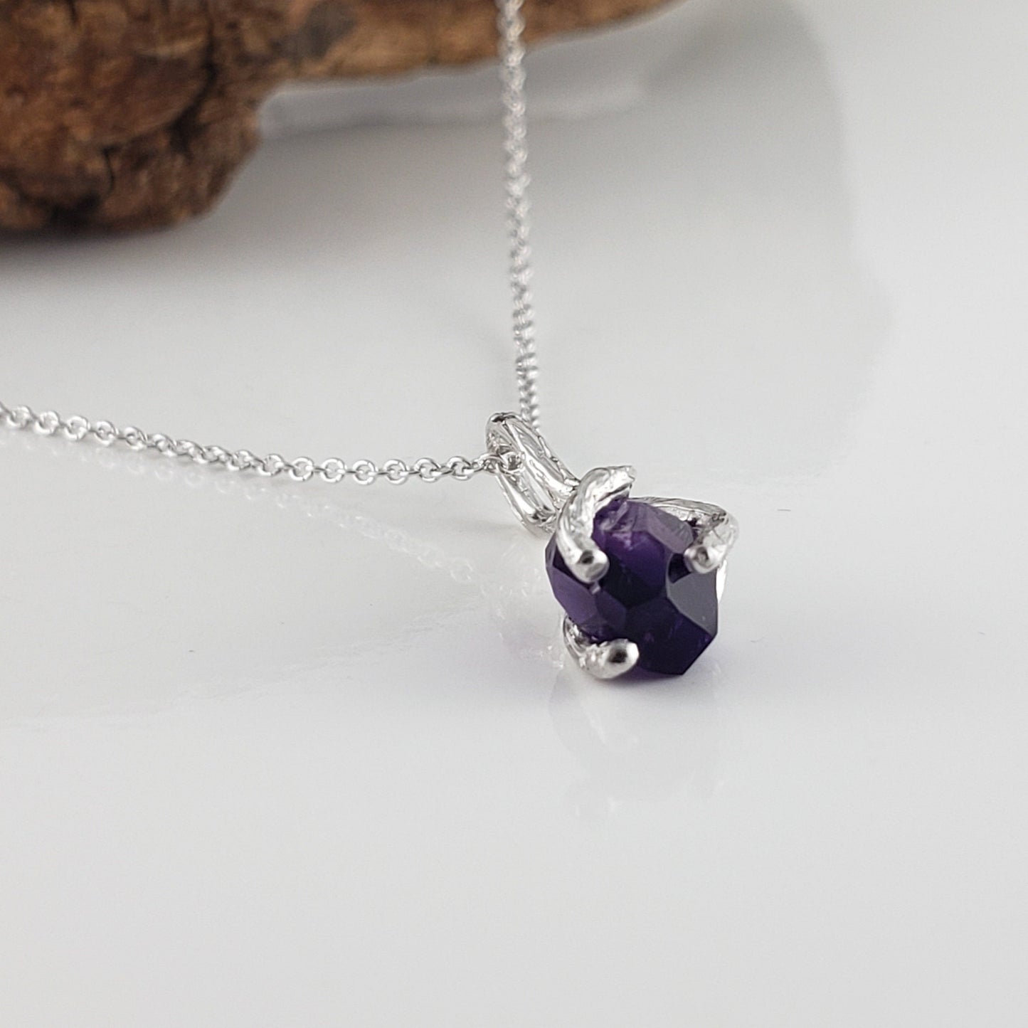 Raw Hand-cut Amethyst Twig Necklace