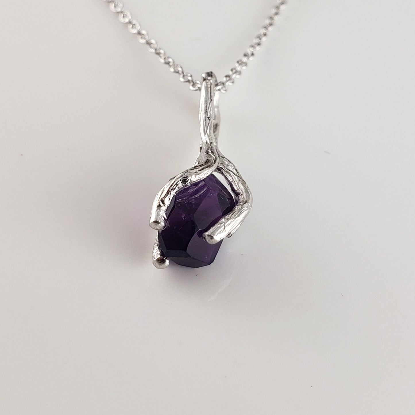 Raw Hand-cut Amethyst Twig Necklace