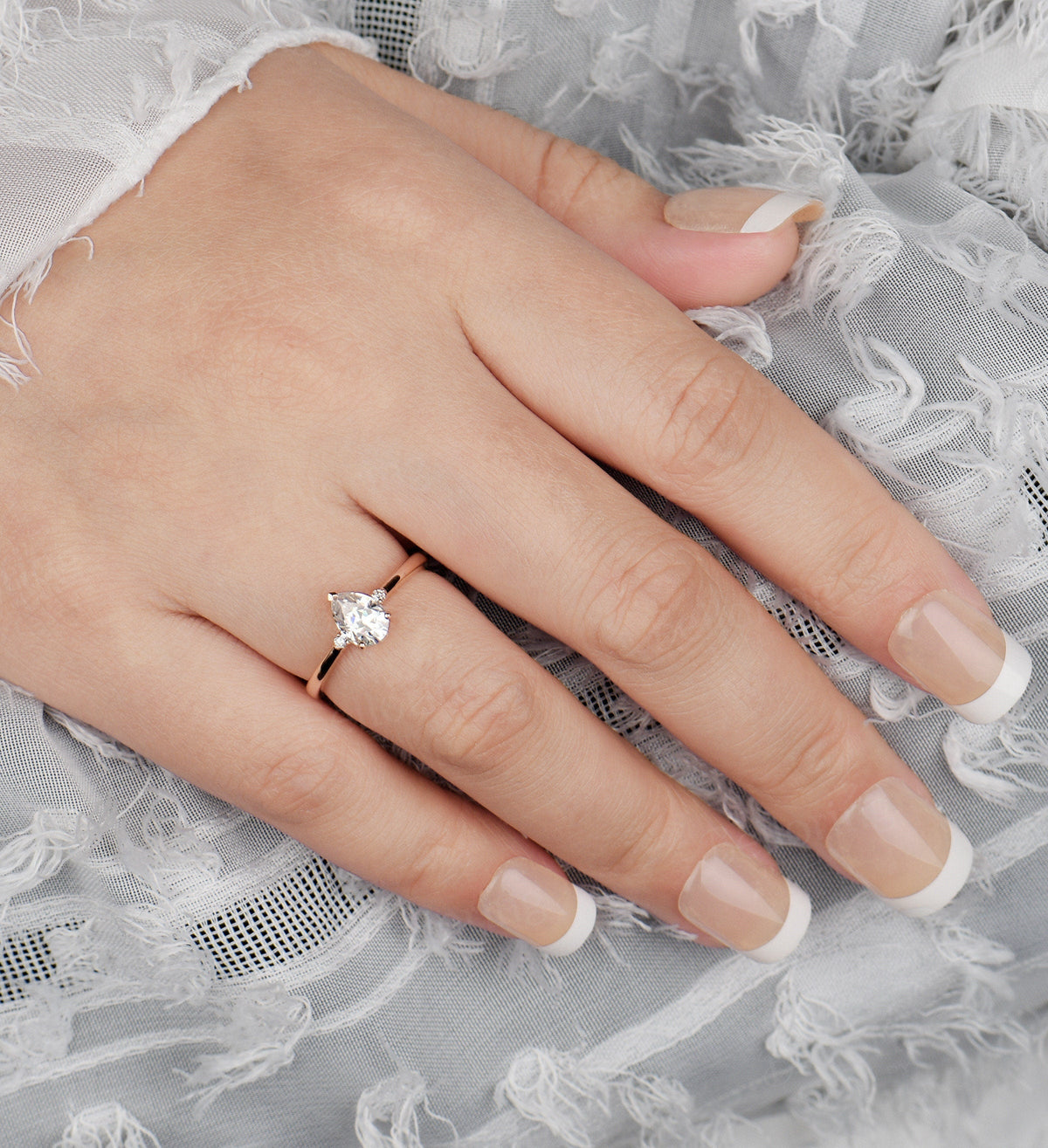 Art deco Moissanite engagement ring Vintage antique diamond rose gold Unique wedding  promise ring 3 stone ring  Anniversary gift